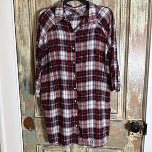 UMGEE Womens Red & Blue Plaid with Tunic Shirt/Dress Size Medium 3/4 Sleeves
